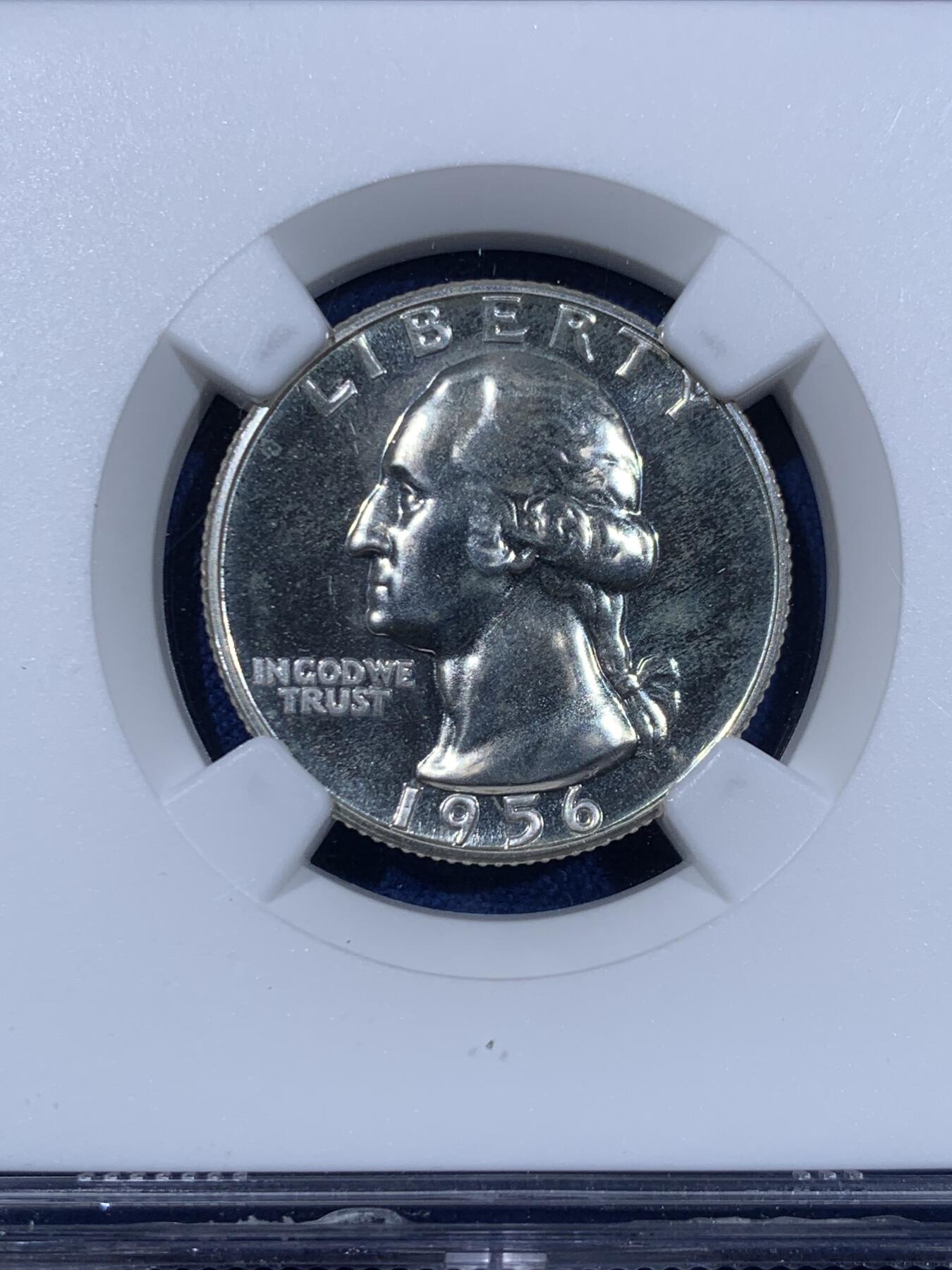 《竞宝斋》第477场 周日，周一 2场连拍 （全场包邮）欢迎送拍 NGC PF66 美国1956年富兰克林25美分精制银币