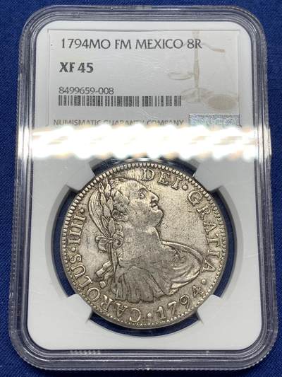 《竞宝斋》第477场 周日，周一 2场连拍 （全场包邮）欢迎送拍 - NGC XF45 墨西哥 1794年 卡四双柱大银币 深打好状态