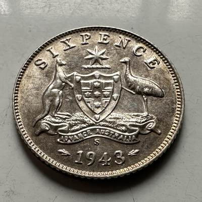 🌹外币初藏🌹🐯2026年第38场   每周二四六晚8️⃣点 世界钱币 - 澳大利亚 1943年S版 乔治六世 6便士 19.3mm-2.83g-92.5%银 银币