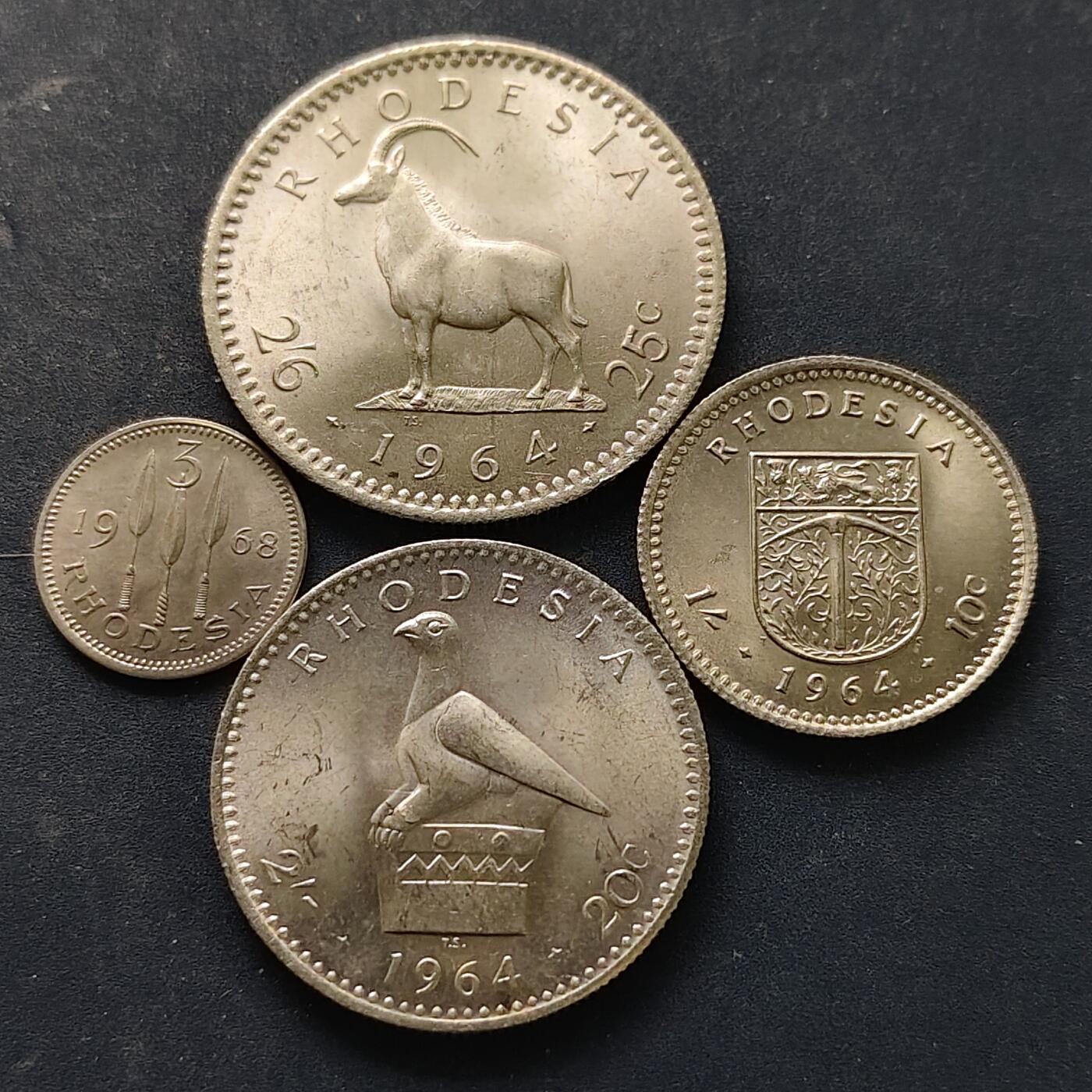 【全场包邮】纯粹捡漏拍518场 英属罗德西亚1964-1968年4枚套币