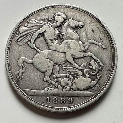 🌹外币初藏🌹🐯2026年第38场   每周二四六晚8️⃣点 世界钱币 - 英国 1889年 维多利亚 马剑 1克朗 38.6mm-28.3g-92.5%银 