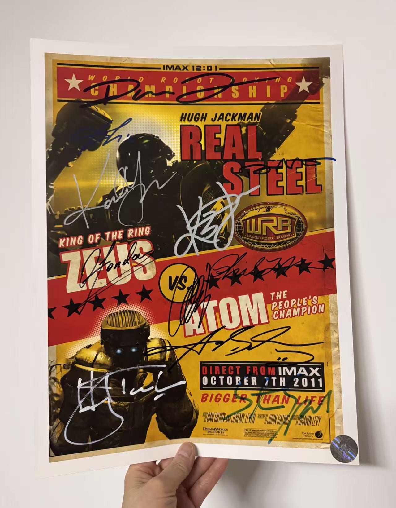 零元拍：第84届奥斯卡最佳视觉效果奖提名影片《铁甲钢拳》，近乎全体主创亲笔签名原版IMAX首映海报