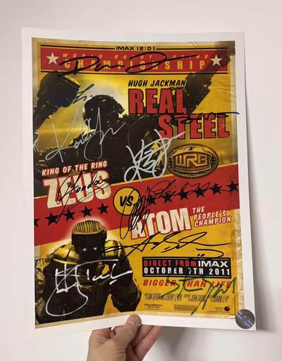 零元拍：第84届奥斯卡最佳视觉效果奖提名影片《铁甲钢拳》，近乎全体主创亲笔签名原版IMAX首映海报 - 零元拍：第84届奥斯卡最佳视觉效果奖提名影片《铁甲钢拳》，近乎全体主创亲笔签名原版IMAX首映海报