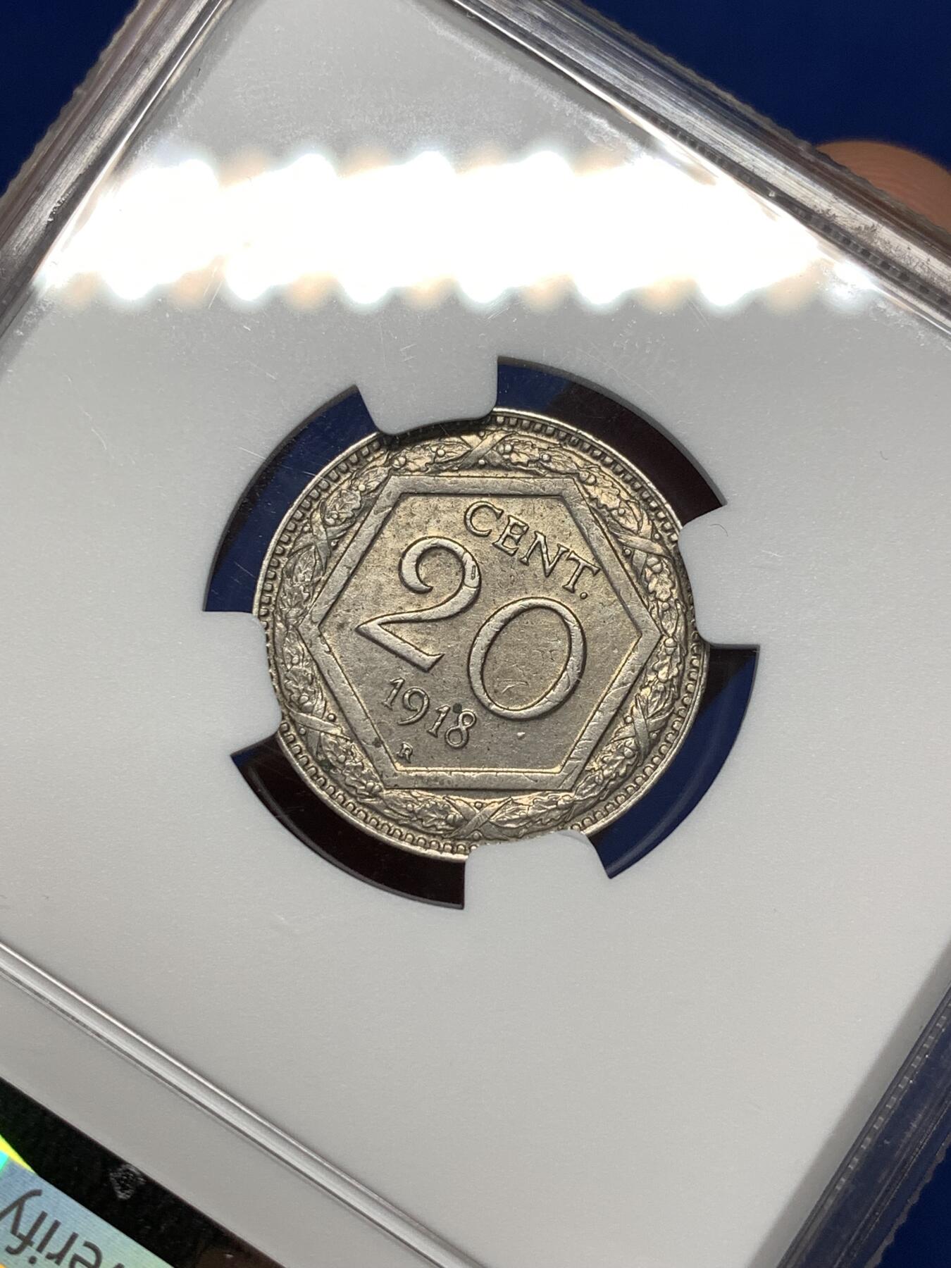 《竞宝斋》第477场 周日，周一 2场连拍 （全场包邮）欢迎送拍 NGC-UNC 意大利1918R二十分镍币，少见品种