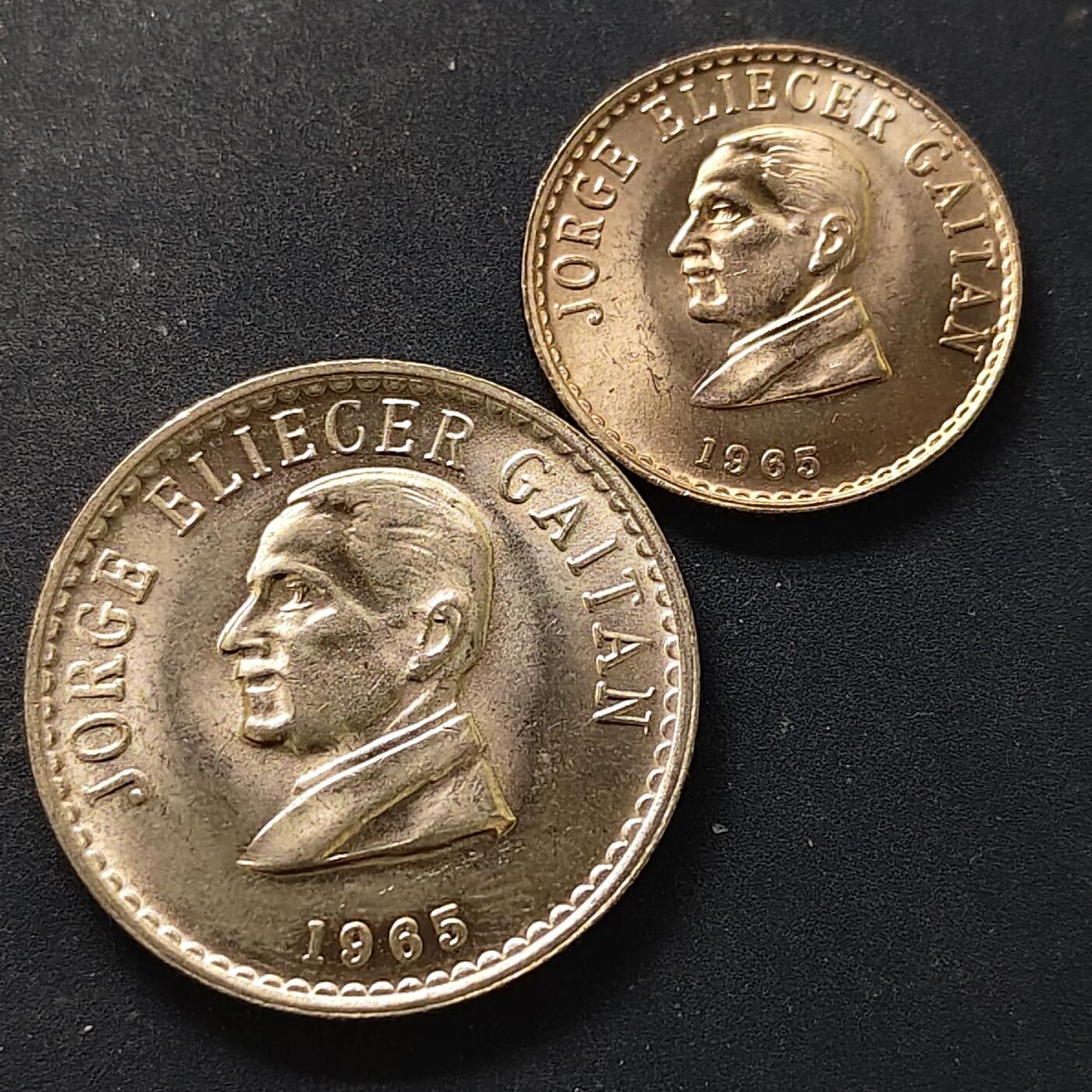 【全场包邮】纯粹捡漏拍518场 哥伦比亚1965年20-50分-政治家豪尔赫·埃利塞尔·盖坦2枚套币