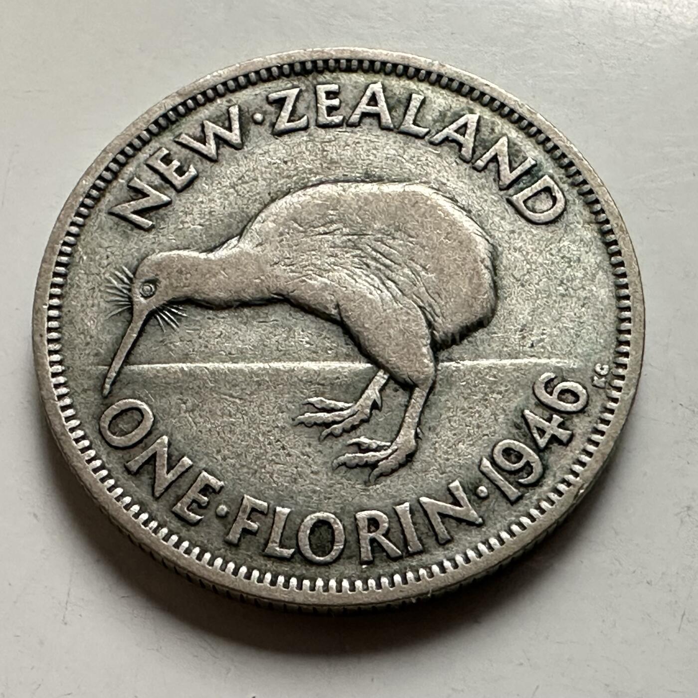 🌹外币初藏🌹🐯2026年第38场   每周二四六晚8️⃣点 世界钱币 新西兰 1946年 乔治六世 1弗罗林 28.6mm-11.31g-50%银 银币