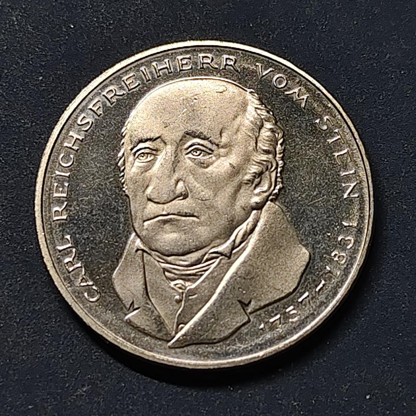 【全场包邮】纯粹捡漏拍518场 德国联邦德国1981年5马克改革之父冯·施泰因男爵（推动德国走出中世纪迈向现代化）逝世150周年精制纪念币