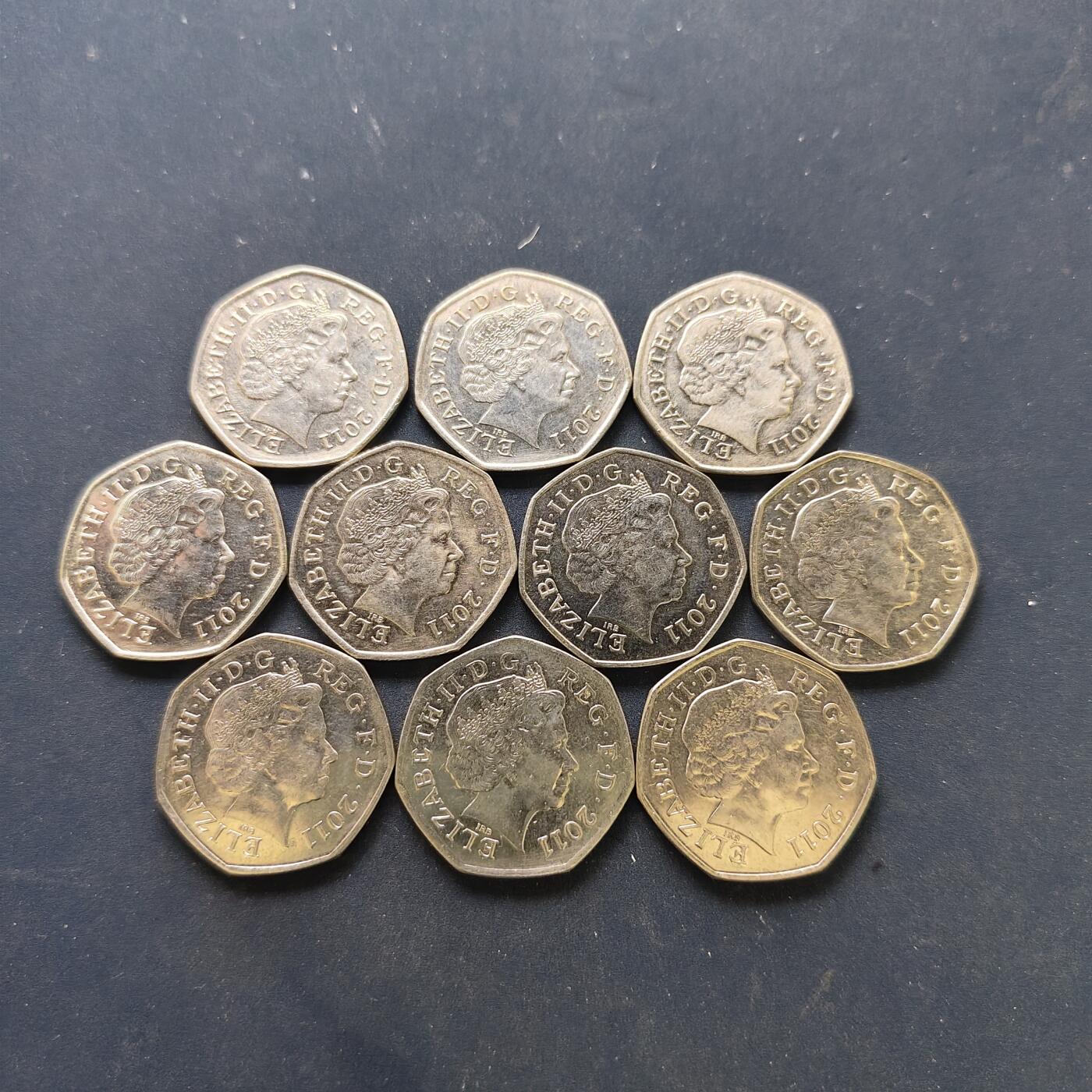 【全场包邮】纯粹捡漏拍518场 英国2011年50便士伦敦奥运会纪念币10枚一组