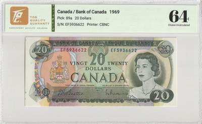 PThappally收藏第56次拍卖，英联邦地区硬币纸币 - 加拿大银行 1969 年 20 元 Pick 89a
