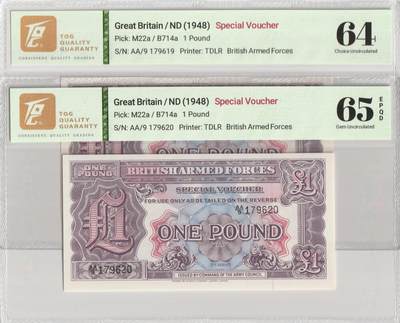 PThappally收藏第56次拍卖，英联邦地区硬币纸币 - 英国武装部队特别凭证 1948, 连续数字 Pick M22a