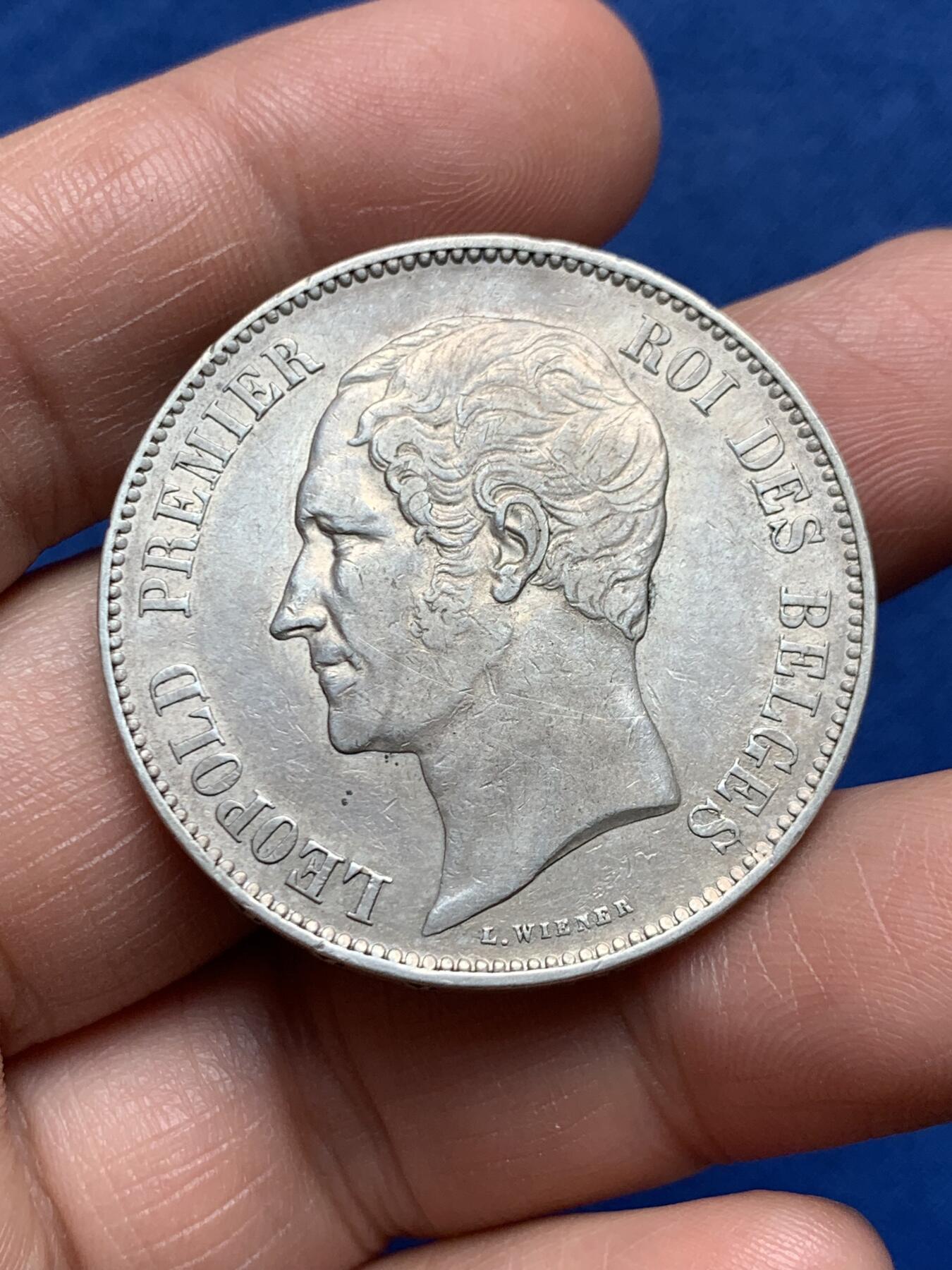 《竞宝斋》第477场 周日，周一 2场连拍 （全场包邮）欢迎送拍 比利时1851年利奥波德一世5法郎大银币