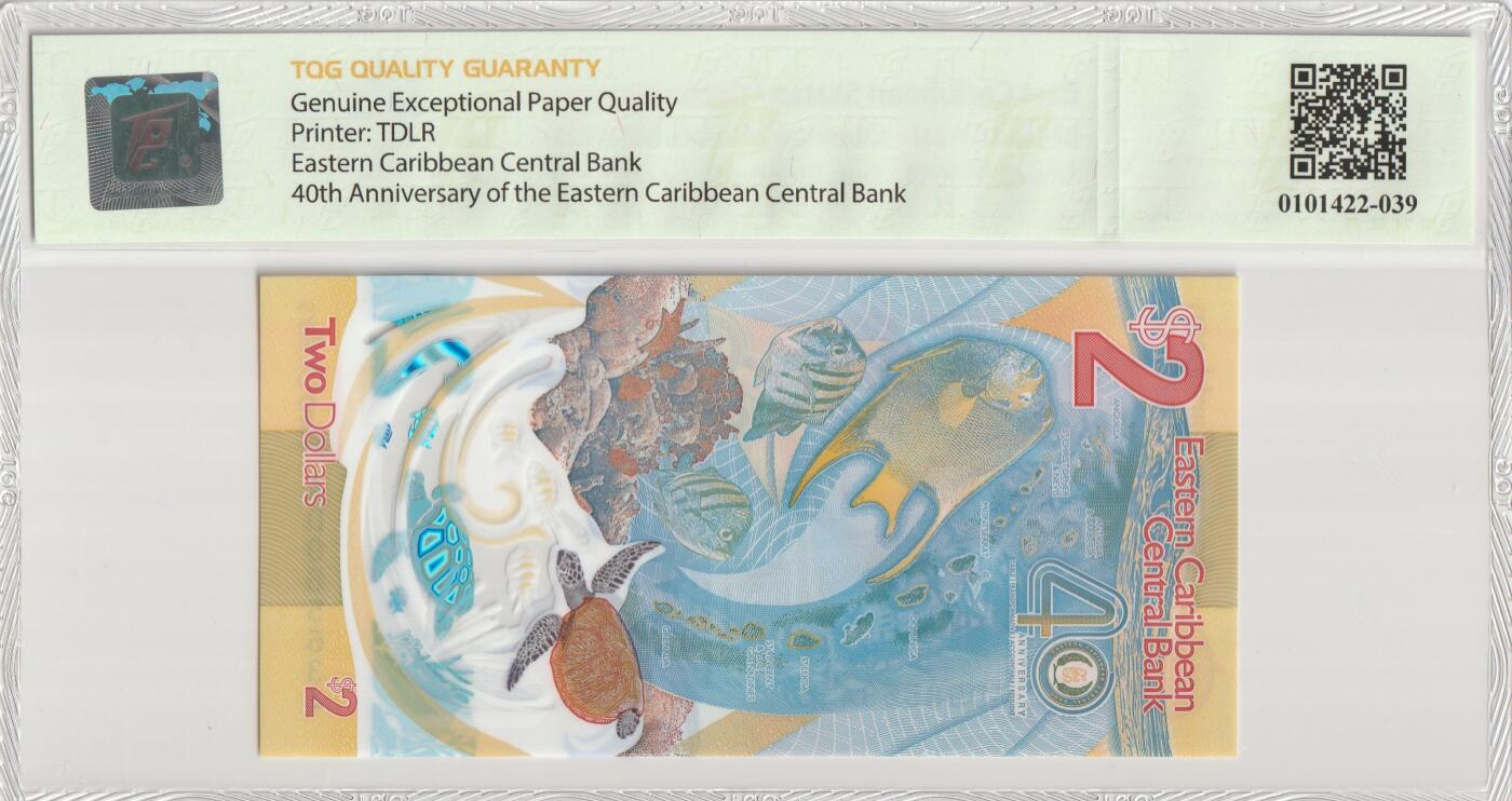 PThappally收藏第56次拍卖，英联邦地区硬币纸币 东加勒比国家，纪念2美元 2023 Pick w61- TQG 67 Superb Gem UNC