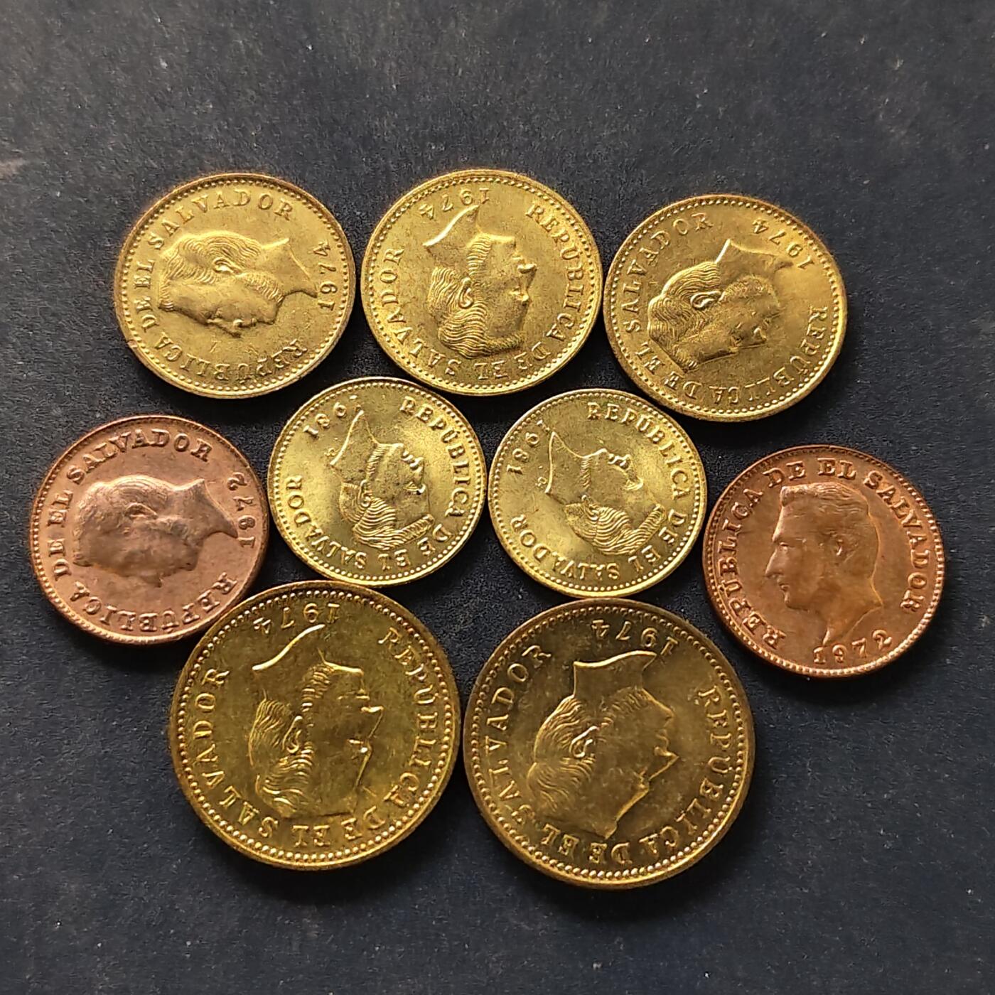 【全场包邮】纯粹捡漏拍518场 萨尔瓦多各年份1-3分9枚一组 UNC品相