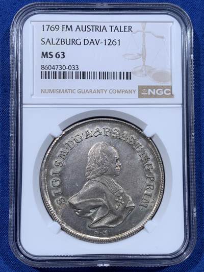 《竞宝斋》第477场 周日，周一 2场连拍 （全场包邮）欢迎送拍 - 唯一冠军分 NGC MS63 奥地利帝国 1769年 萨尔茨堡大主教区 施拉滕巴赫泰勒大银币 少见的小人像版本 也是唯一的MS级
