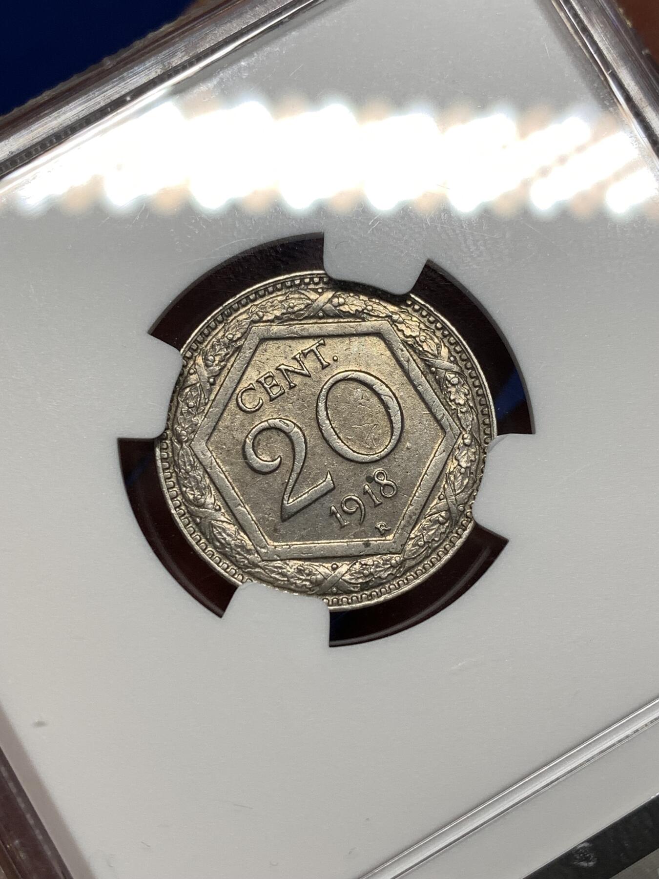 《竞宝斋》第477场 周日，周一 2场连拍 （全场包邮）欢迎送拍 NGC-UNC 意大利1918R二十分镍币，少见品种