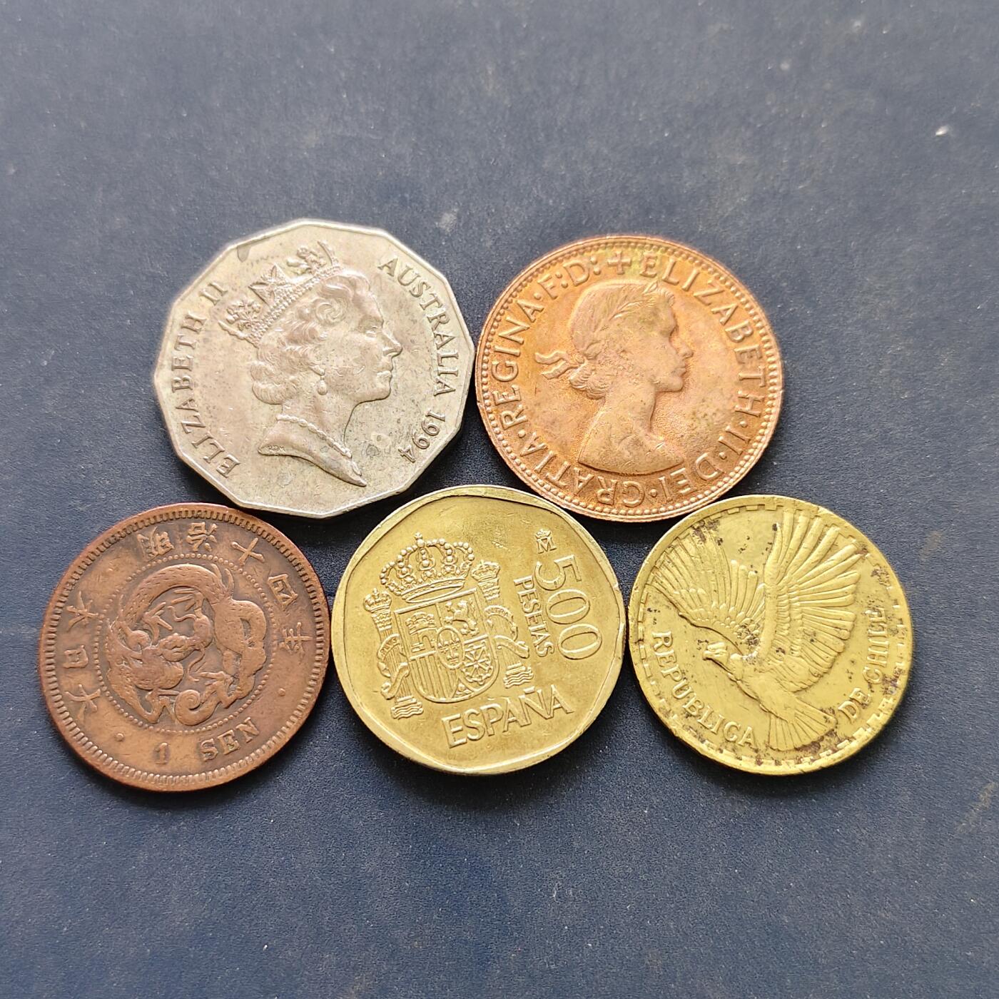 【全场包邮】纯粹捡漏拍518场 世界各国各年份5枚一组-澳大利亚+西班牙+智利+日本