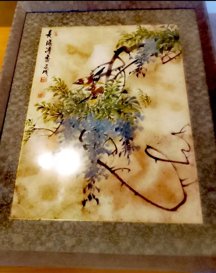 清中乾隆时期广西名家周位庚紫滕花鸟斗方《长阴清香图》