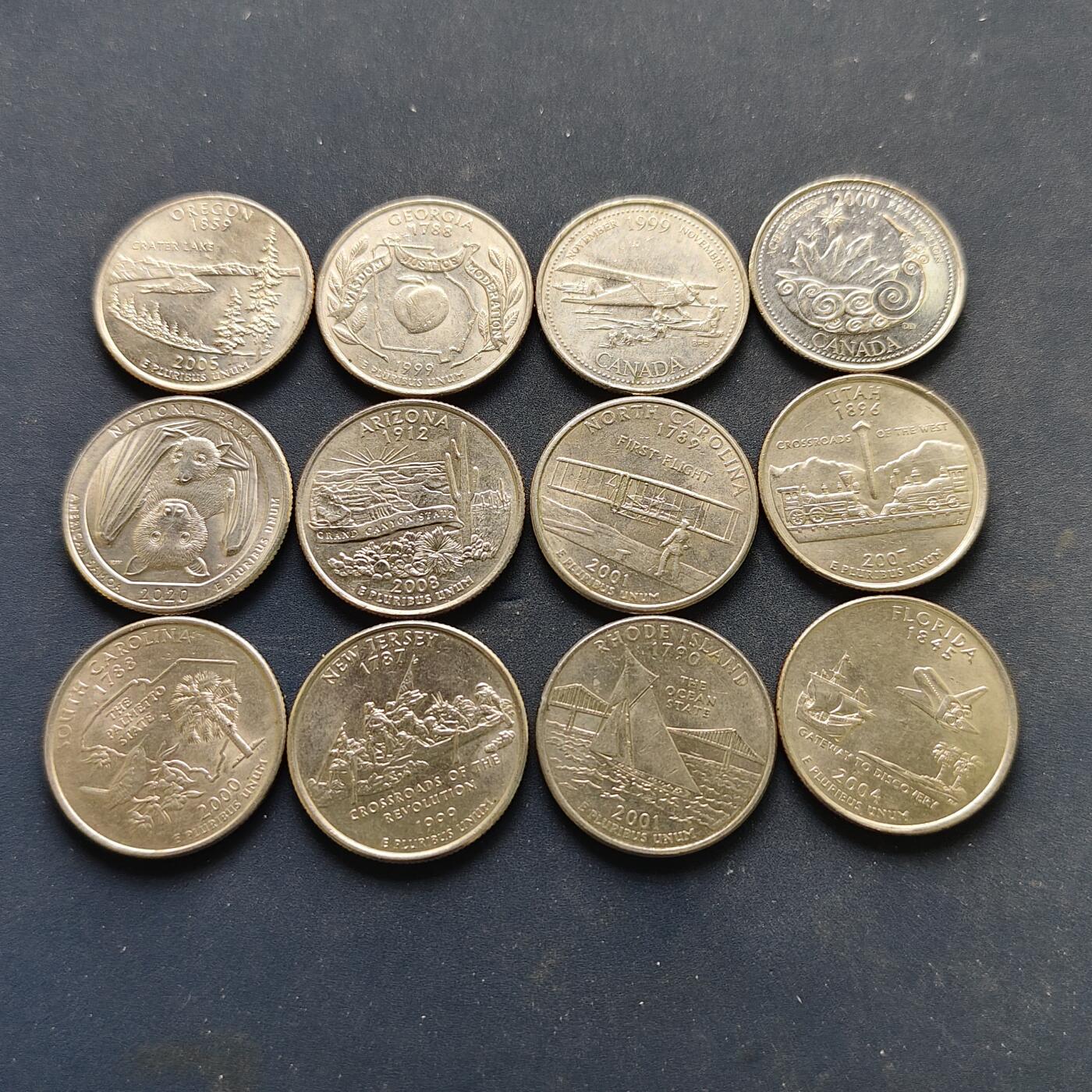 【全场包邮】纯粹捡漏拍518场 美国+加拿大各年份25分纪念币12枚一组