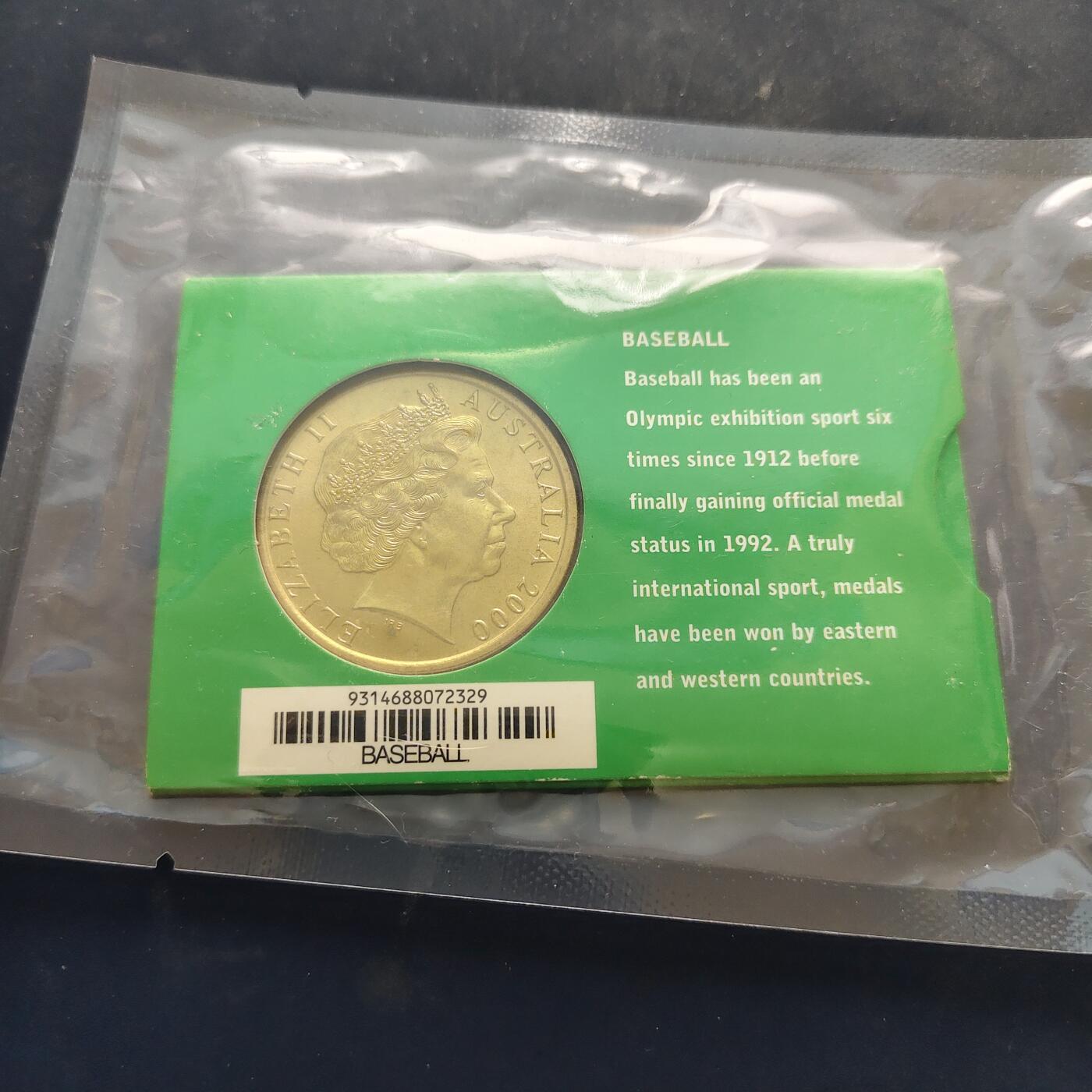 【全场包邮】纯粹捡漏拍518场 澳大利亚2000年5元悉尼奥运系列卡装纪念币-棒球