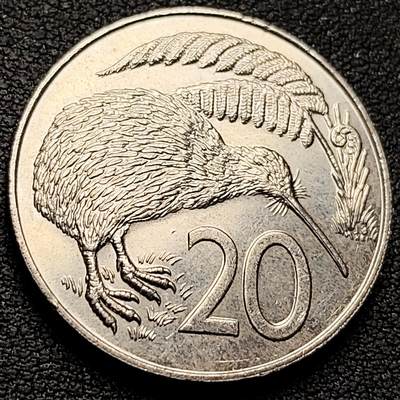 泉币菌-第221场-拍品多 请提前出价 - 原光美品 1988年 英属新西兰20分镍币 几维鸟  伊丽莎白二世女王 28.5mm 