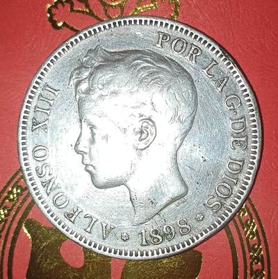 Lot.4-1898年西班牙阿方索十三世5比塞塔双柱银币25克 - Lot.4-1898年西班牙阿方索十三世5比塞塔双柱银币25克