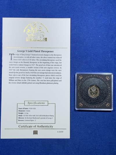 《竞宝斋》第478场 周日，周一 2场连拍 （全场包邮）欢迎送拍 - 乔治六世3便士镀24k金银币 带证书