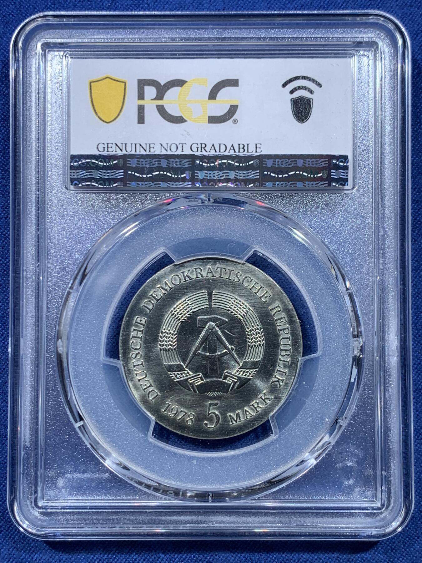 《竞宝斋》第478场 周日，周一 2场连拍 （全场包邮）欢迎送拍 PCGS UNCD 德国东德1978年5马克纪念币 诗人弗里德里希·戈特利布·克洛普斯托克逝世175周年纪念