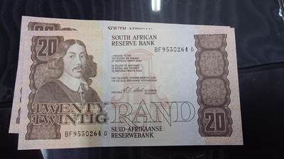 世界钱币～微拍第244期暨2026年第25期  老库存每款各1-2张清仓低价起拍 - 老版南非20兰特 全新绝品无4尾号264