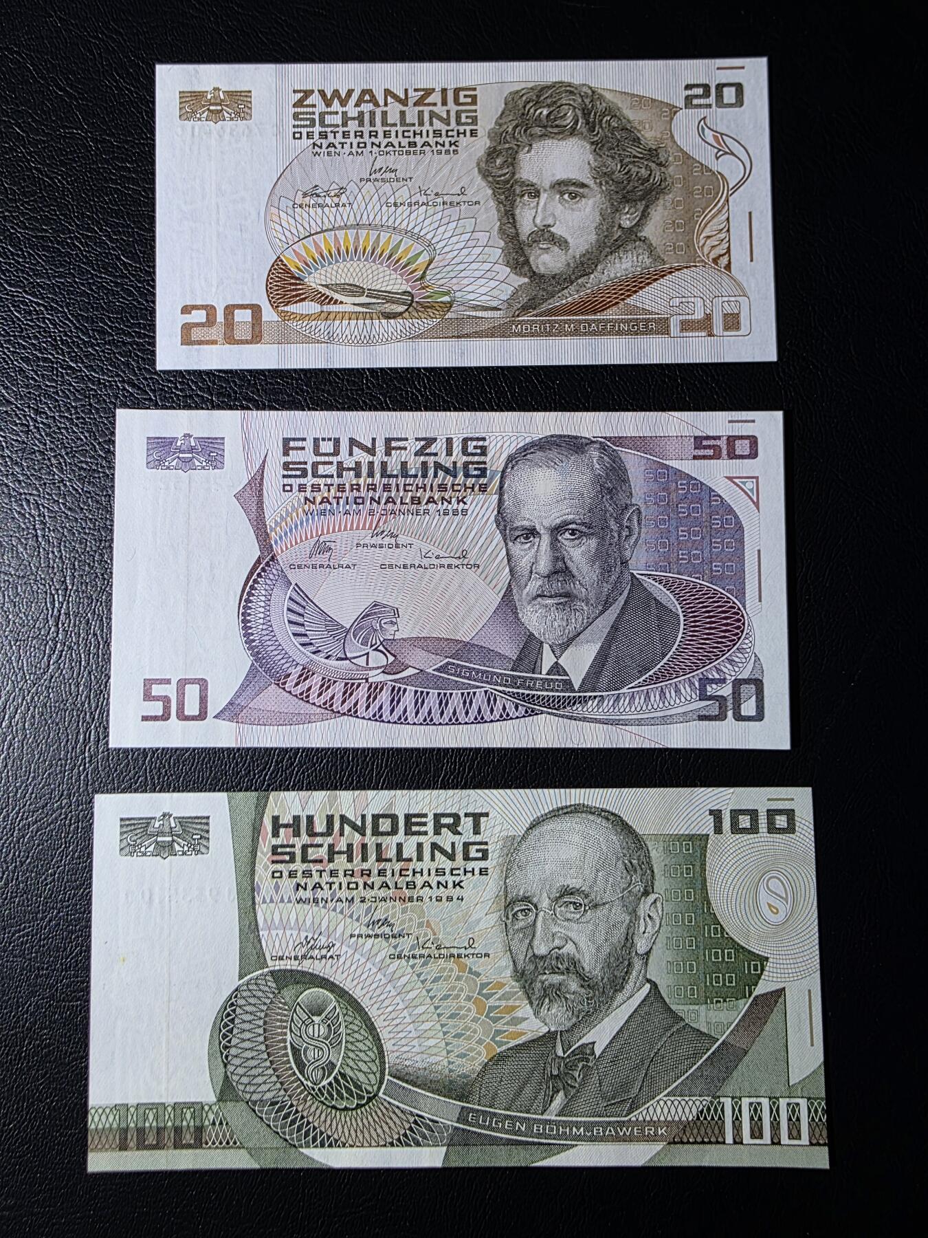 叁拾收藏第35期 奥地利倒二版小面值3张  UNC