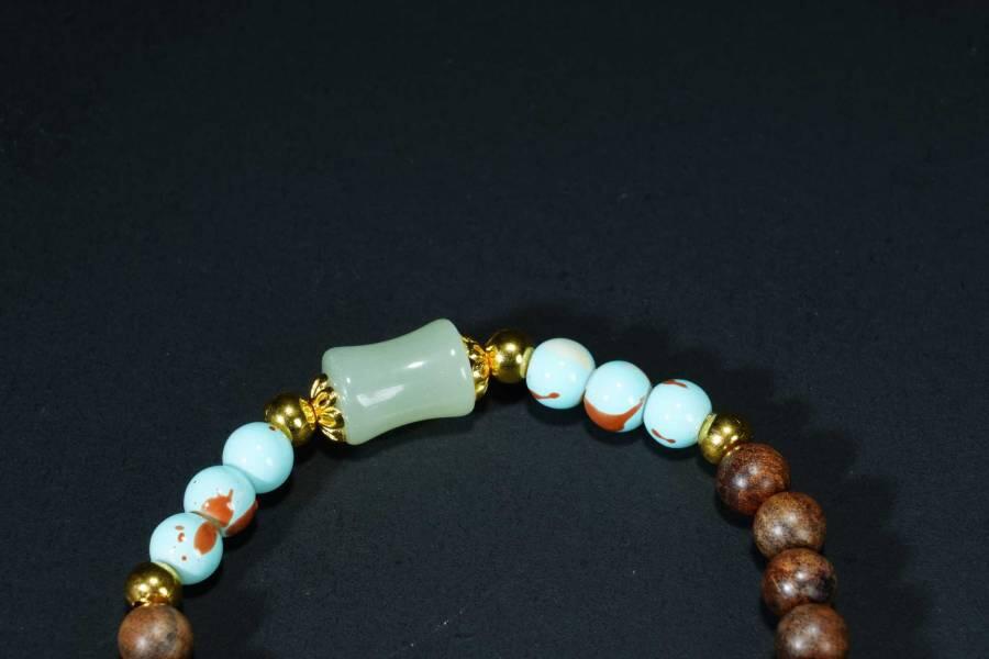 上海都达杂项专场六十八【全场包邮】 海南黄花梨虎皮纹0.7圆珠DIY手串 附鉴定证书95-289