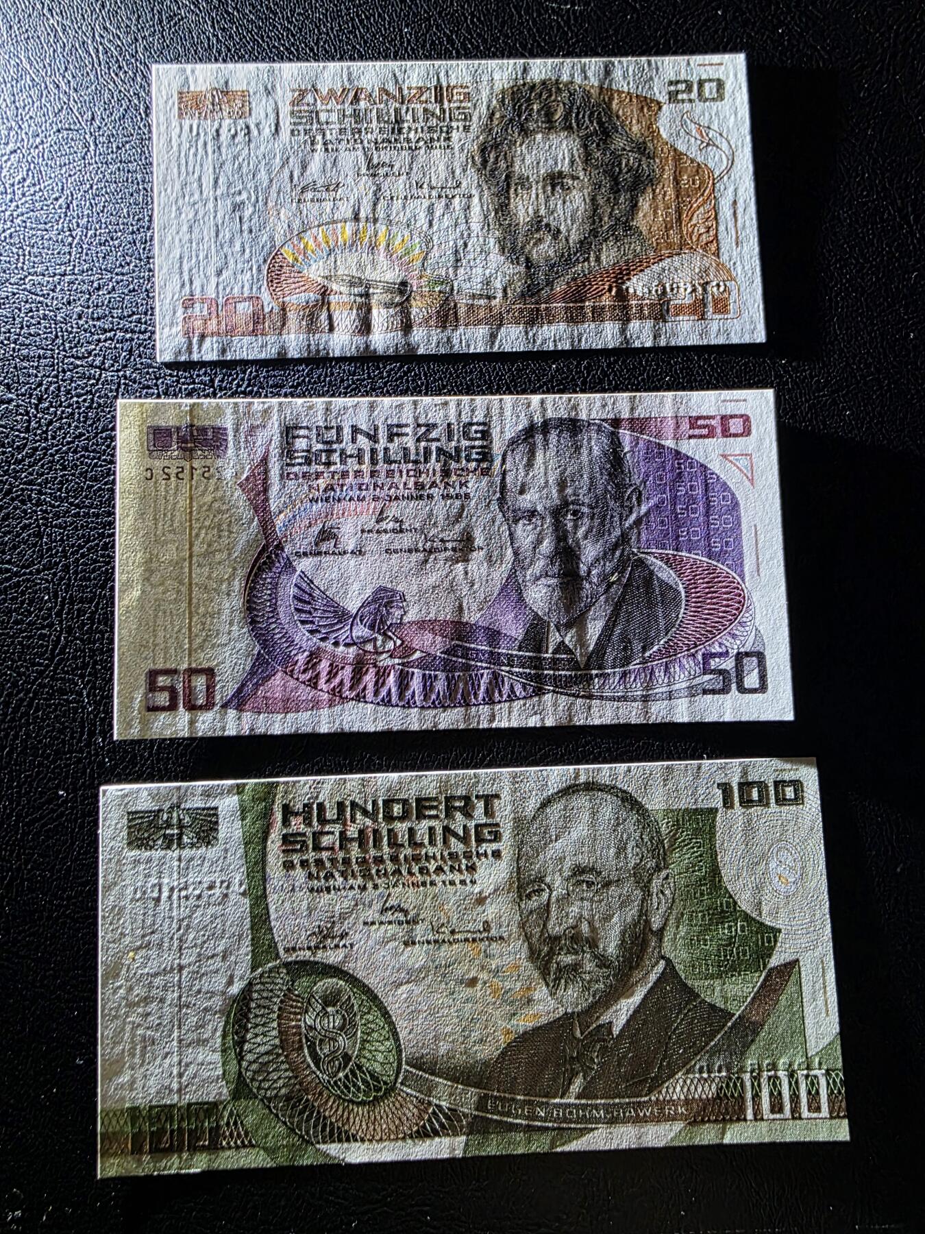 叁拾收藏第35期 奥地利倒二版小面值3张  UNC