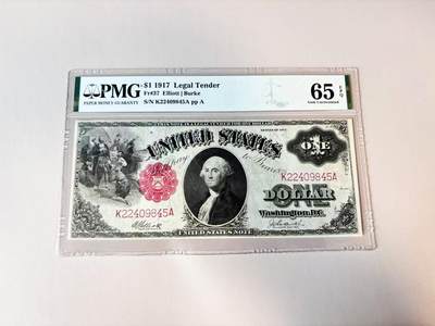 【Blue Auction】世界纸币精拍第806期——18级TOP拍卖/信誉/品质/专业/高效💫 -   美国 1917年1美金 PMG65EPQ 大票幅 双面雕刻精美绿钞 征服者登陆 华盛顿头像