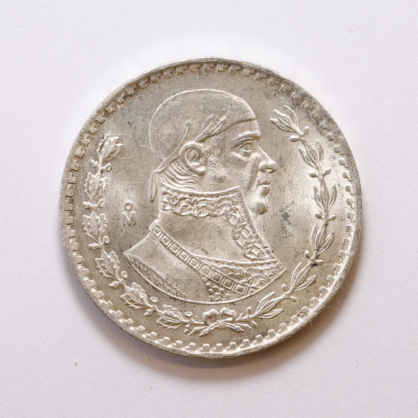 观钱 近现代机制币拍卖No.007（全场顺丰包邮，不区分偏远地区）  1962 年墨西哥莫雷洛斯像 1 比索银币，34.5mm，90% 银15.95g