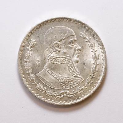 观钱 近现代机制币拍卖No.007（全场顺丰包邮，不区分偏远地区）  - 1962 年墨西哥莫雷洛斯像 1 比索银币，34.5mm，90% 银15.95g