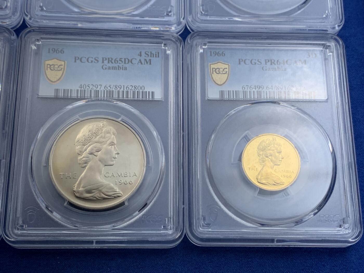 《竞宝斋》第478场 周日，周一 2场连拍 （全场包邮）欢迎送拍 PCGS PR63-PR65 英属冈比亚1966年伊丽莎白女王版精制套币6枚，送PCGS收纳盒1个
