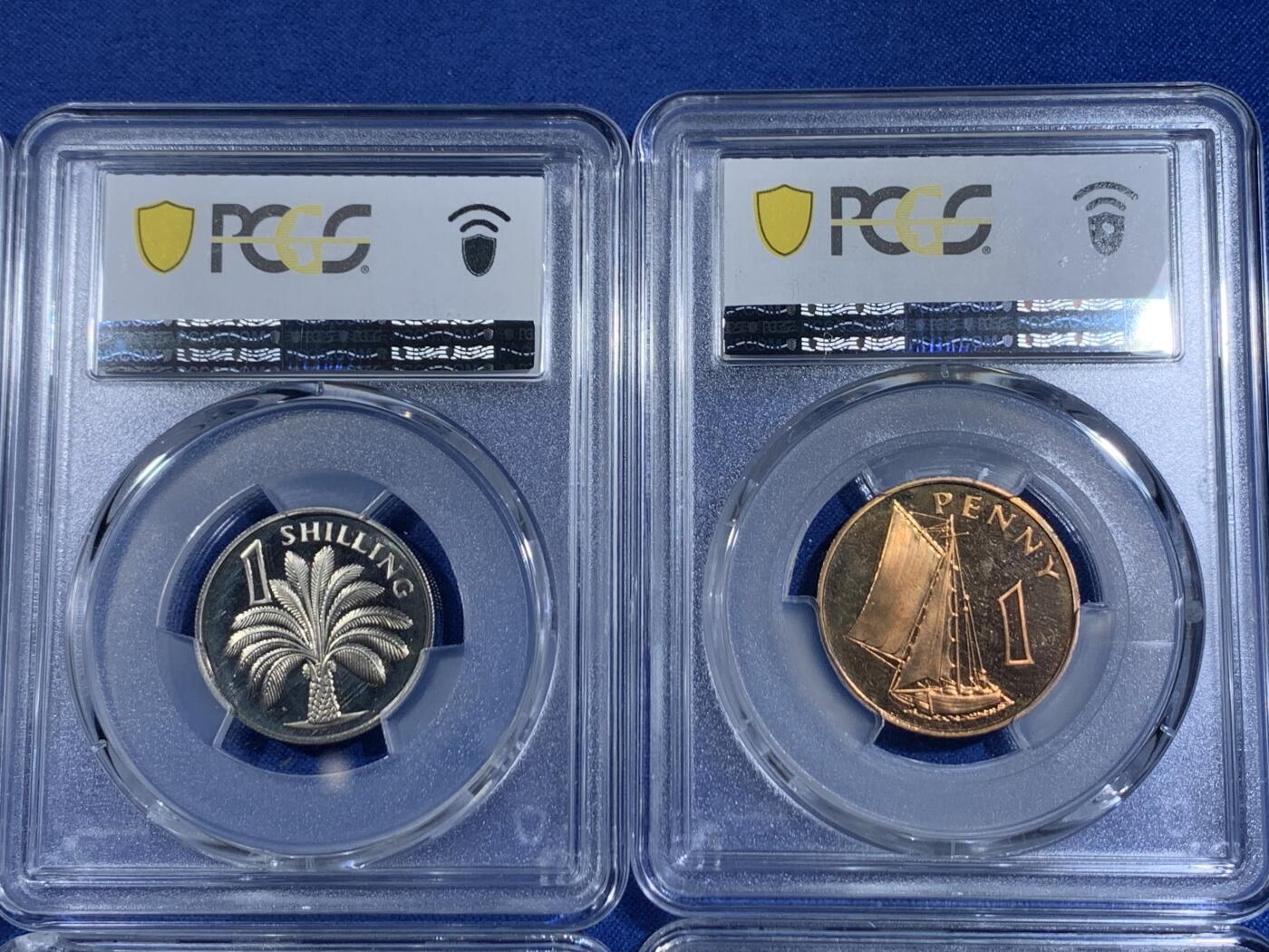 《竞宝斋》第478场 周日，周一 2场连拍 （全场包邮）欢迎送拍 PCGS PR63-PR65 英属冈比亚1966年伊丽莎白女王版精制套币6枚，送PCGS收纳盒1个