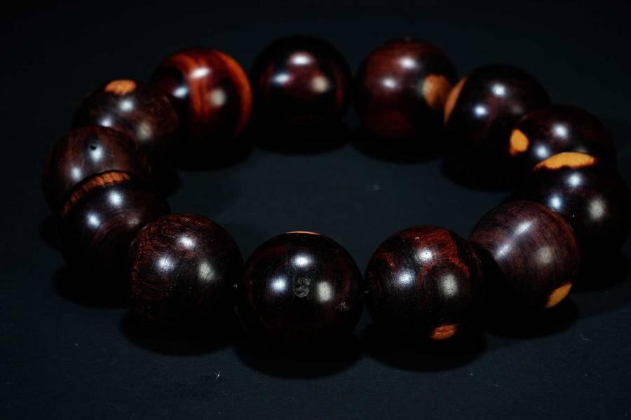 上海都达杂项专场六十八【全场包邮】 海南黄花梨虎皮纹1.8圆珠手串 附鉴定证书95-281