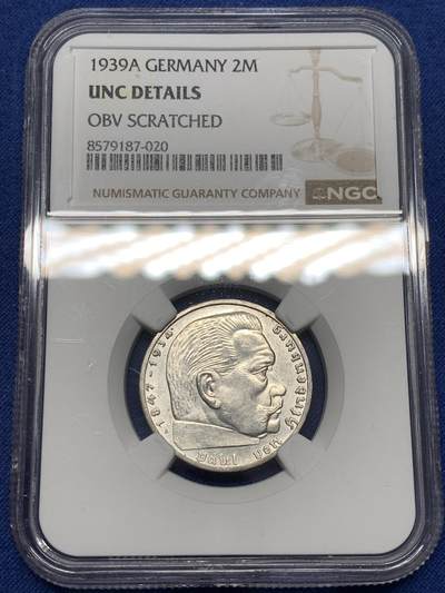 《竞宝斋》第478场 周日，周一 2场连拍 （全场包邮）欢迎送拍 - NGC UNCD 德国1939A二马克银币