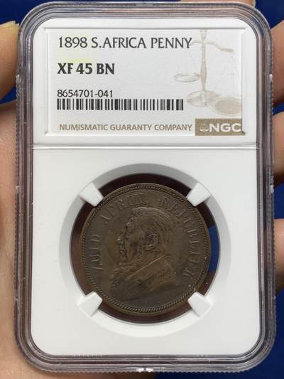 《竞宝斋》第478场 周日，周一 2场连拍 （全场包邮）欢迎送拍 - NGC XF45BN 南非共和国1898年1便士铜币