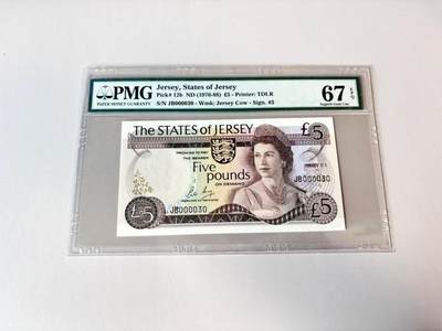 【Blue Auction】世界纸币精拍第806期——18级TOP拍卖/信誉/品质/专业/高效💫 - 【30小号】泽西 1976-88年5镑 高冠女王 PMG67EPQ 