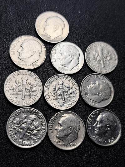 泉币菌-第221场-拍品多 请提前出价 - 高币值10枚一组 美国10美分镍币 罗斯福总统