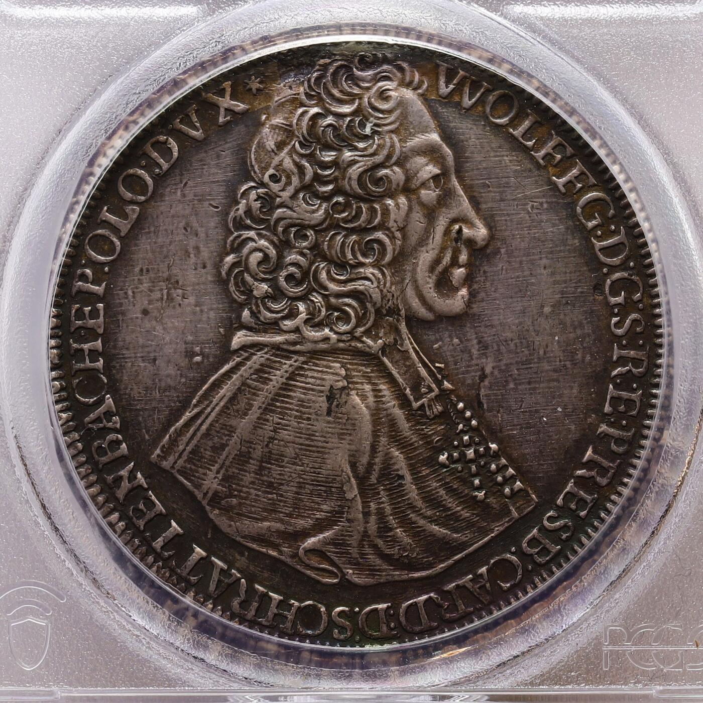 观钱 近现代机制币拍卖No.007（全场顺丰包邮，不区分偏远地区）   1734 年奥地利奥尔米茨教区泰勒银币（PCGS XF Detail mount removed）罕见品种，PCGS加厚盒