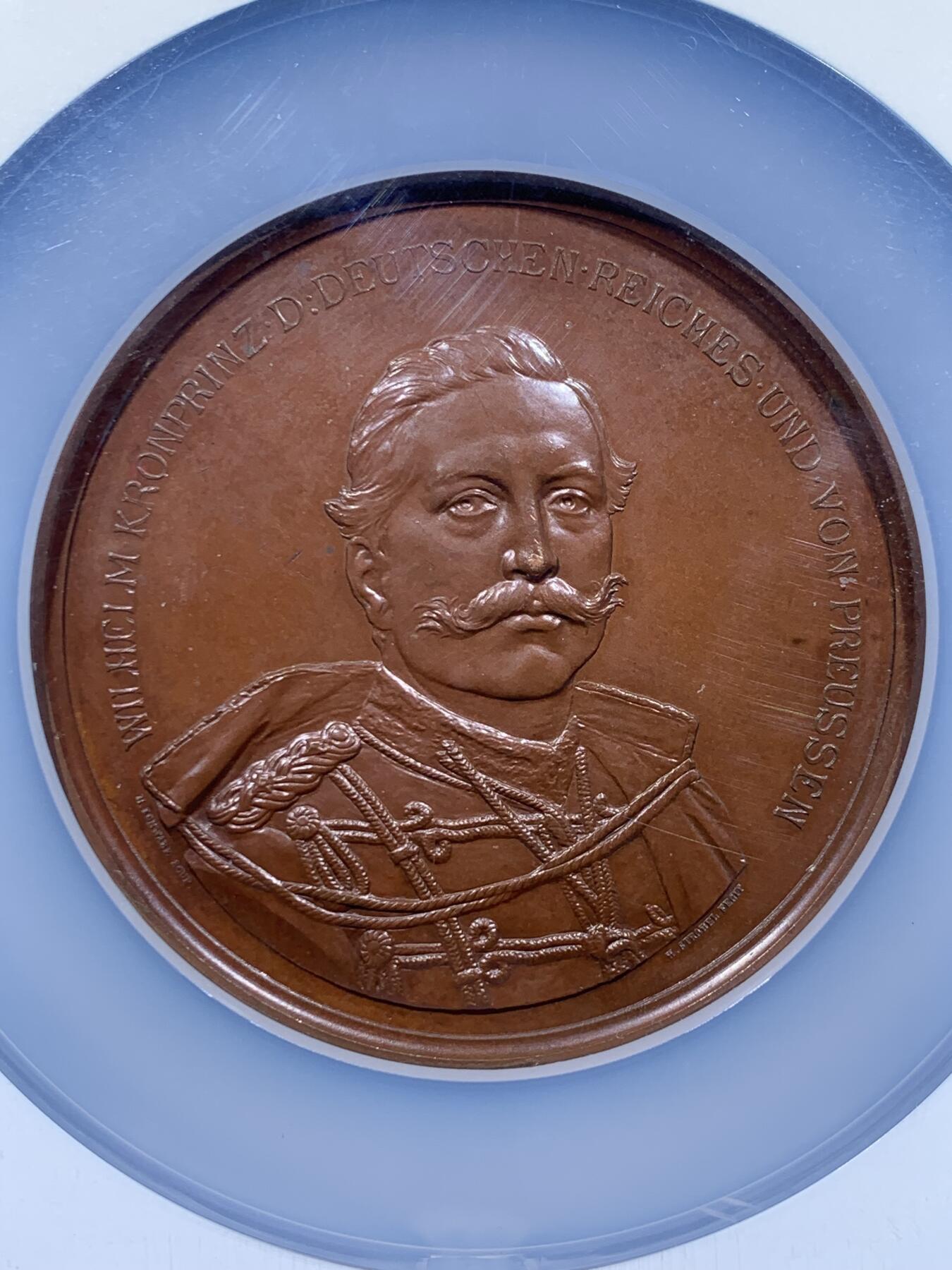 《竞宝斋》第478场 周日，周一 2场连拍 （全场包邮）欢迎送拍 NGC MS63BN 德国1888年威廉二世父子合体铜章，帝国题材稀见品种，工艺顶级，收藏难度大。加大加厚盒