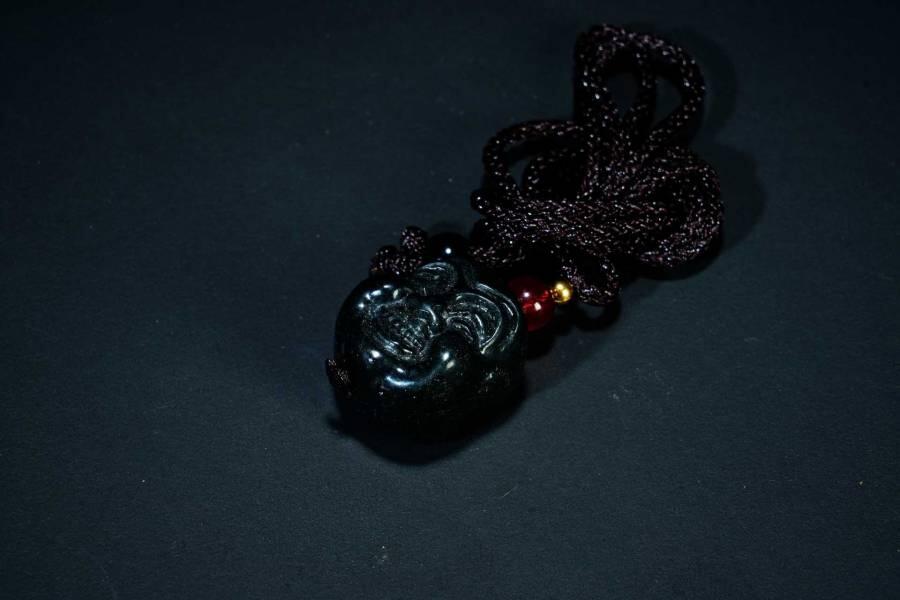 上海都达杂项专场六十八【全场包邮】 天然和田玉青玉精雕《笑口常开》挂件 附鉴定证书958-197