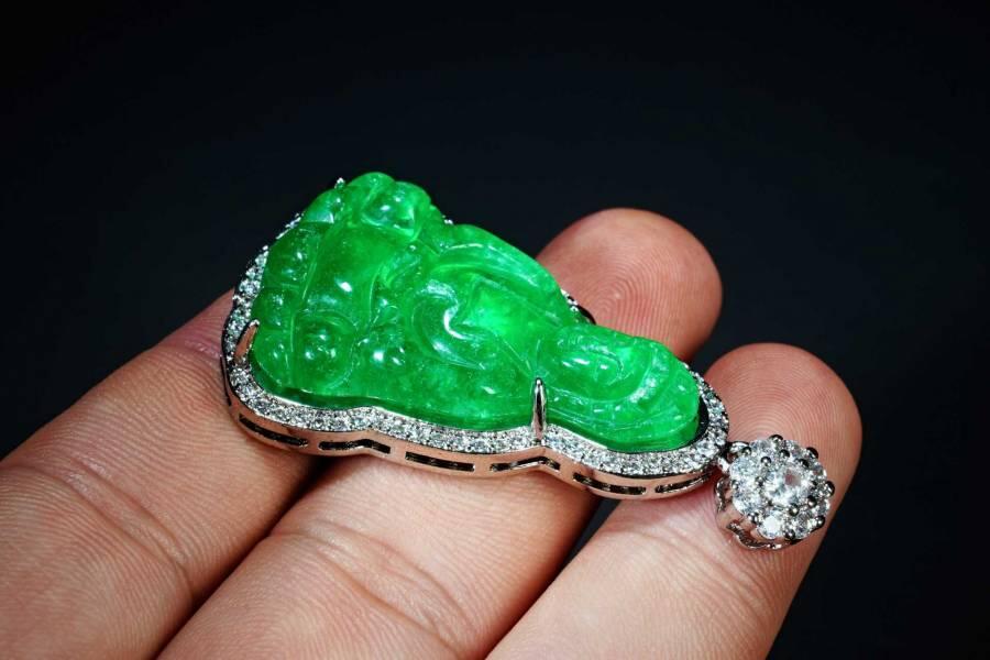 上海都达杂项专场六十八【全场包邮】 天然绿玛瑙观音吊坠挂件95-177