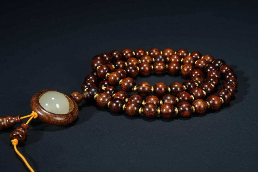 上海都达杂项专场六十八【全场包邮】 海南黄花梨虎皮纹灯笼珠多圈时来运转吊坠手串 附鉴定证书95-293