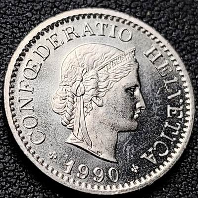 泉币菌-第221场-拍品多 请提前出价 - 高币值 百年延续 女神 瑞士1990年 10分銅镍硬币