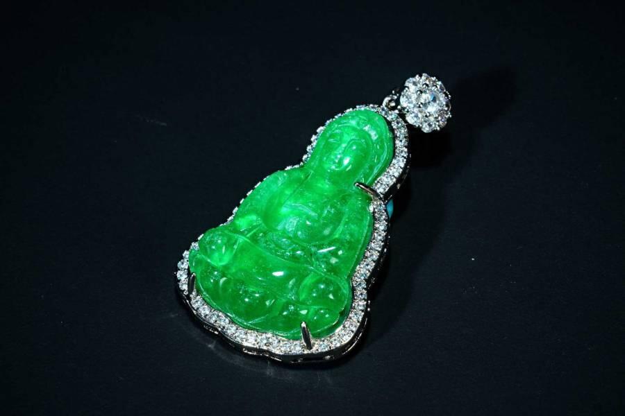 上海都达杂项专场六十八【全场包邮】 天然绿玛瑙观音吊坠挂件95-177