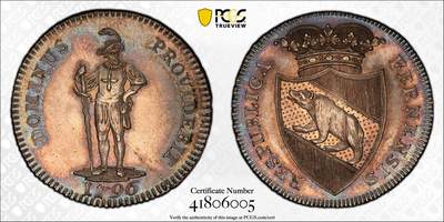 万国钱币拍卖第064期 - PCGS MS64+ 1796年瑞士伯尔尼雇佣兵半泰勒 经典伯尔尼熊仔 原味欧陆渐进式晚霞彩包浆 顶级打制收藏级 PC唯一亚军分更高仅一枚