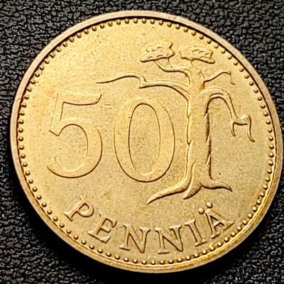 泉币菌-第221场-拍品多 请提前出价 -  芬兰50芬尼铜币 1971年 持剑狮子 欧洲币 25mm